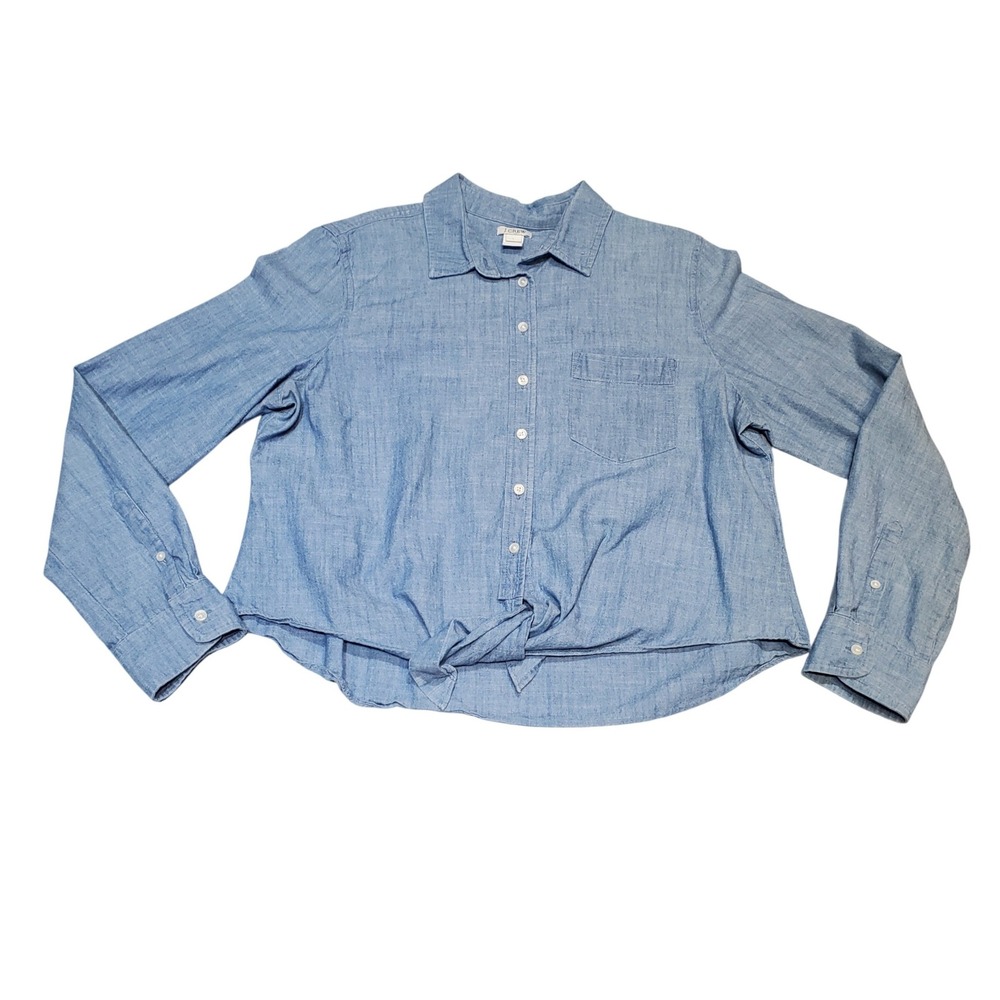 J. Crew Factory Light Blue Button-Down Tie-Front Shirt